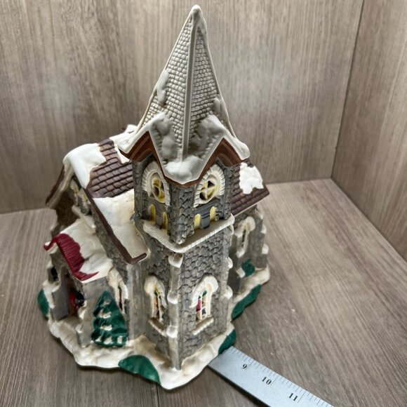 Mervyn's Village Square 1994 Christmas Church Lighted Hand Painted Ceramic Decor - Picture 13 of 13